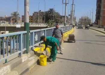 إستمرار حملات النظافة ودهان رصيف كوبري الباجور