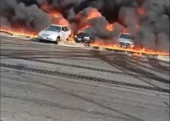 انفجار خط مازوت بطريق القاهرة الإسماعيلية الصحراوي