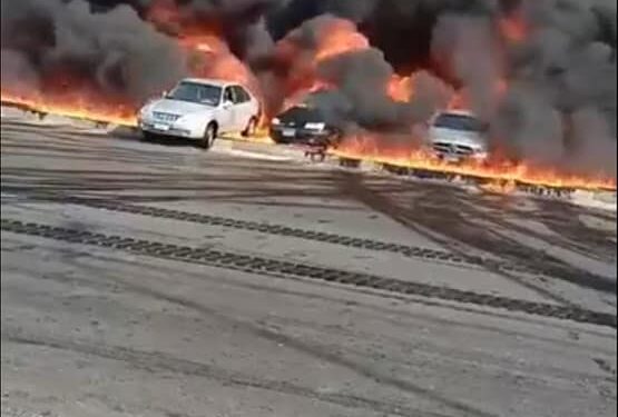انفجار خط مازوت بطريق القاهرة الإسماعيلية الصحراوي