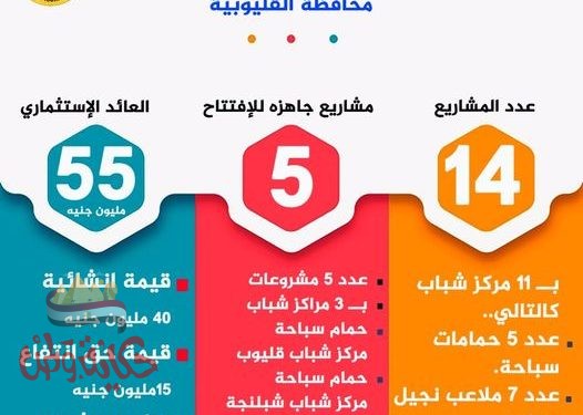 "وزارة الشباب" تنشئ ٣ حمامات سباحة جديده و ملعبين بمراكز شباب القليوبية