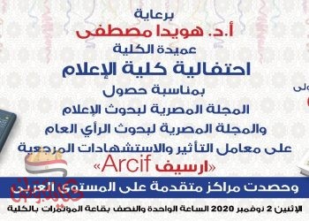 المجلة المصرية لبحوث الاعلام والراى العام تحصلا على معامل التاثير والاستشهادات المرجعية ” Arcif”