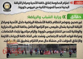 لاصحة من اعتزام الحكومة بإغلاق كافة الأندية ومراكز اللياقة البدنية تحسباً للموجة الثانية من فيروس كورونا