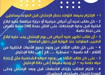 تعليمات الإجراءات الوقائية والاحترازية خلال فترة الامتحانات بجامعة حلوان