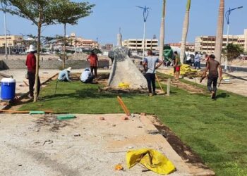 الغضبان : استمرار أعمال إنشاء ساحة شارع نهضة بورسعيد.