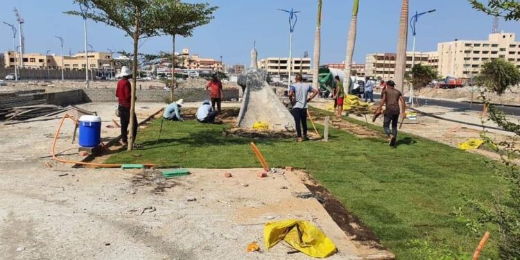 الغضبان : استمرار أعمال إنشاء ساحة شارع نهضة بورسعيد.