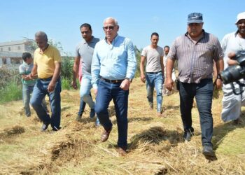 محافظ بورسعيد يشهد موسم حصاد الأرز بأحد الحقول الزراعية جنوب بورسعيد.