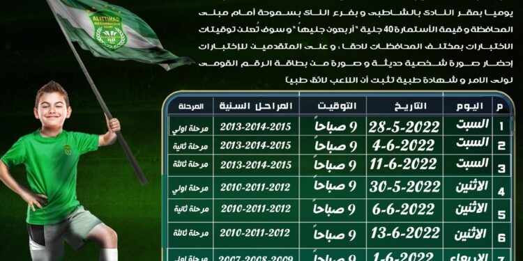 زعيم الثغر يعلن عن اختبارات ناشئين 2022