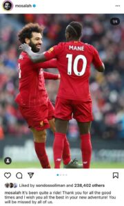 صلاح يودع ماني عبر