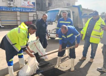 وجود ادارة الصرف الصحي بالعامرية اثناء عملية التطهير ميدانيا