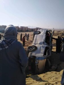 أصابة 14 شخص في حادث أمام عماير سويرس بطريق قنا الصحراوي