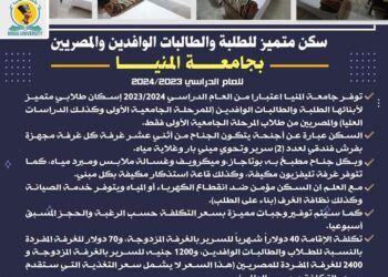 سكن متميز للطلبة والطالبات الوافدين والمصريين بجامعة المنيا للعام الدراسي 2024/2023