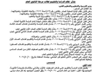 القرار الوزاري الرسمي لنظام الثانوي العام الجديد لعام 2024 ، 2025