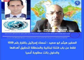 تصريحات السفير هيثم أبو سعيد لوكالة الأنباء الدولية لحقوق الإنسان حول الوضع بلبنان