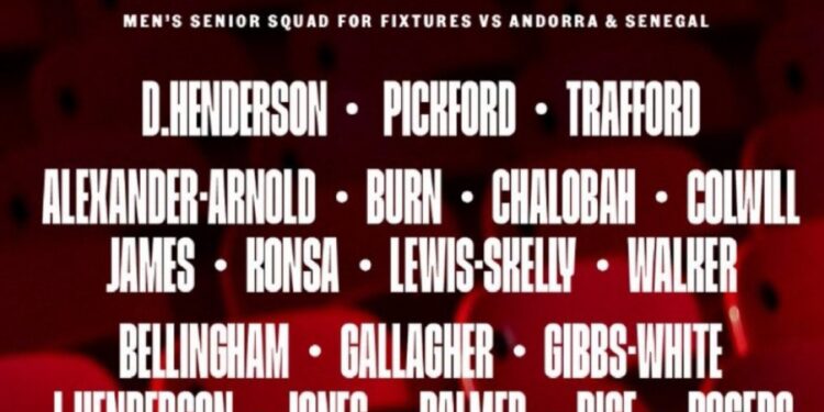 قائمة المنتخب الأنجليزي المشاركة بمعسكر الأسود الثلاثه 