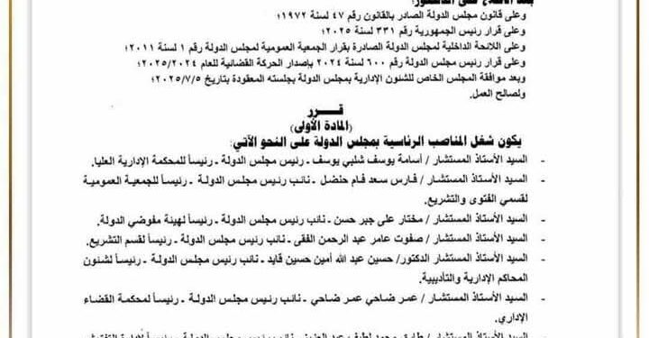 تشكيل المجلس الخاص للشئون الإدارية لمجلس الدولة .